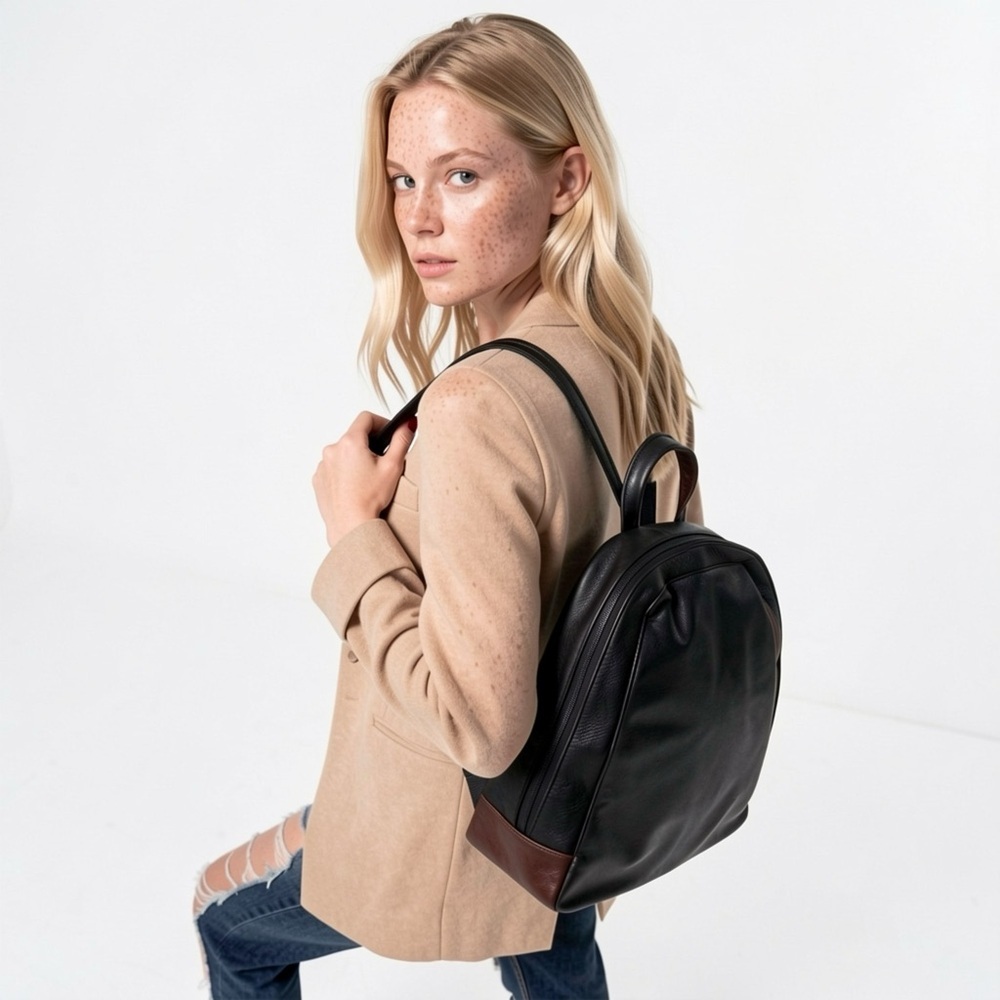 DEREK ALEXANDER BLACK LEATHER SMALL BACKPACK WOMAN